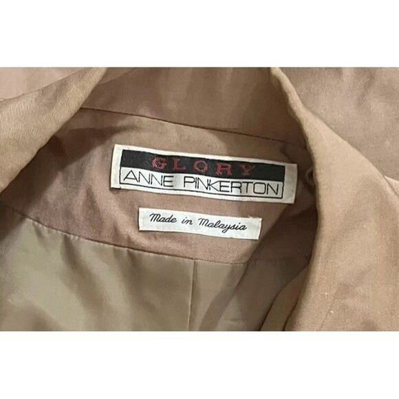 Vintage 80s Anne Pinkerton Suit Jacket Silk Cotton Beige Shawl Collar 6 Career - Picture 3 of 6